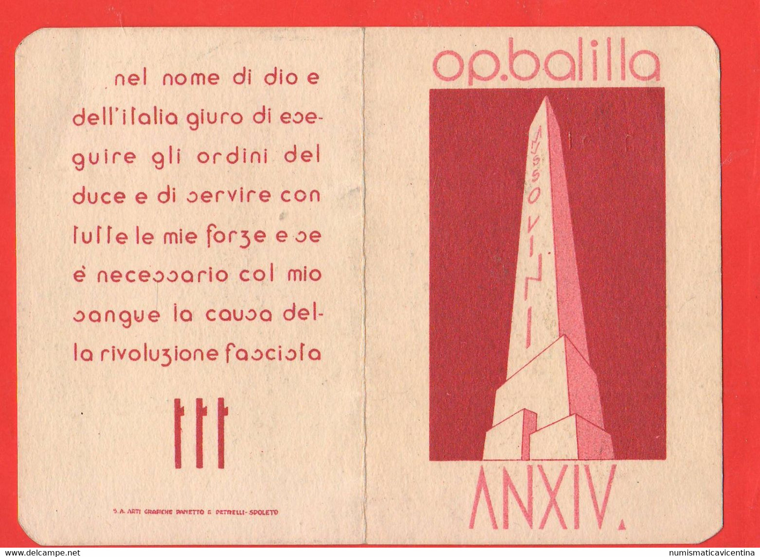 Balilla Tessera Giovane Italiana 1936  Parma ONB Anno XIV° Ventennio - Otros & Sin Clasificación