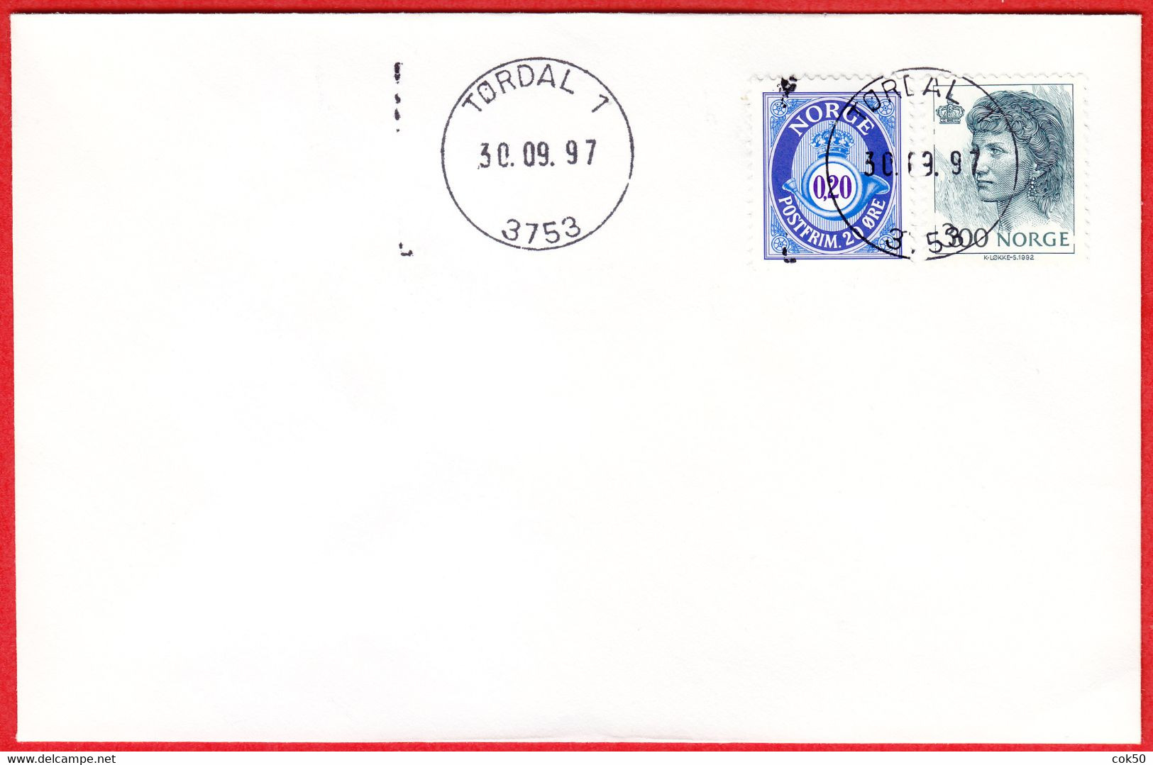 NORWAY - 3753 TØRDAL 1 (Telemark County) = Vestfold/Telemark From Jan.1 2020 - Last Day/postoffice Closed On 1997.09.30 - Emissions Locales