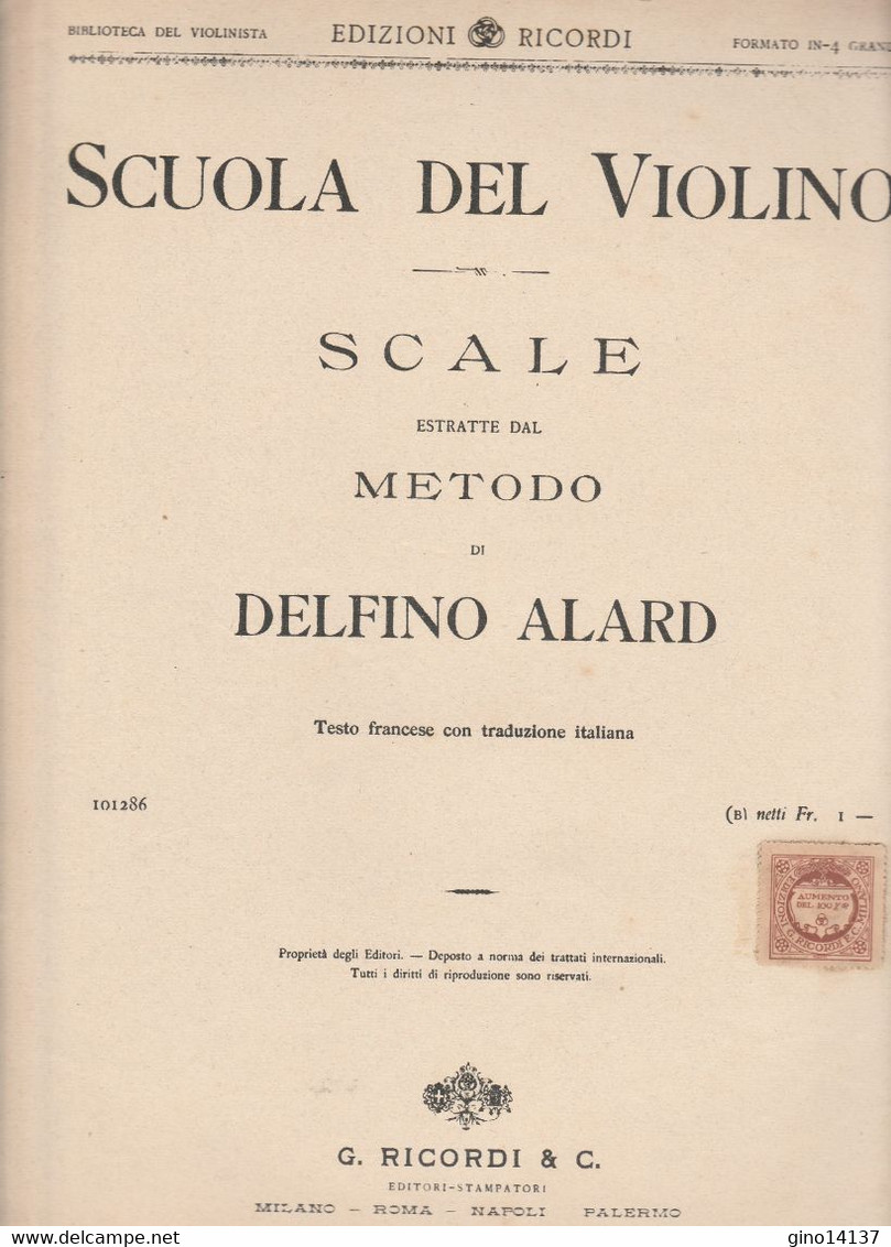 Spartito SCUOLA DEL VIOLINO - SCALE Metodo DELFINO ALARD - G. RICORDI & C. - Opera