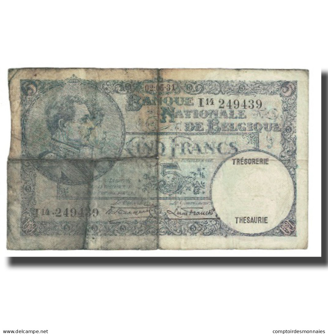 Billet, Belgique, 5 Francs, 1931, 1931-05-02, KM:97a, B+ - 5 Francs