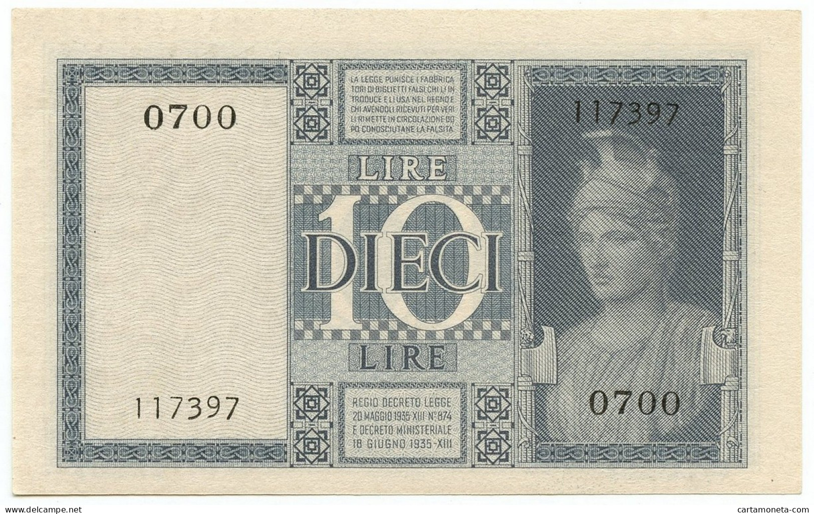 10 LIRE BIGLIETTO DI STATO VITTORIO EMANUELE III FASCIO 1944 XXII QFDS - Andere