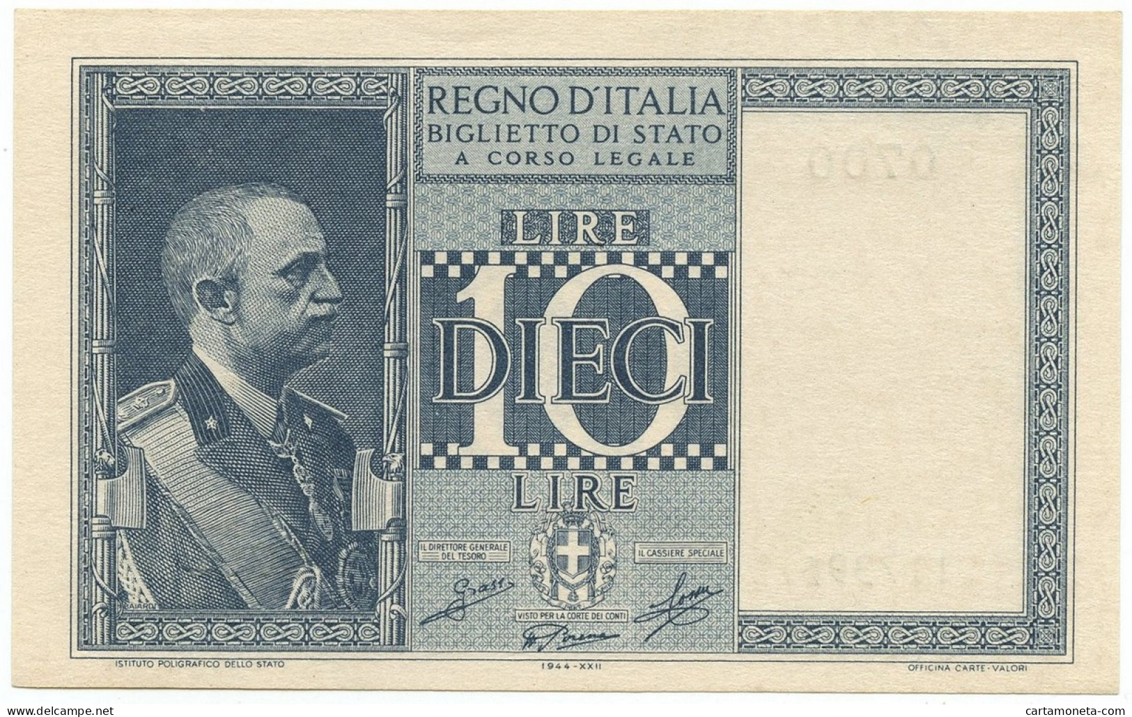 10 LIRE BIGLIETTO DI STATO VITTORIO EMANUELE III FASCIO 1944 XXII QFDS - Regno D'Italia - Altri