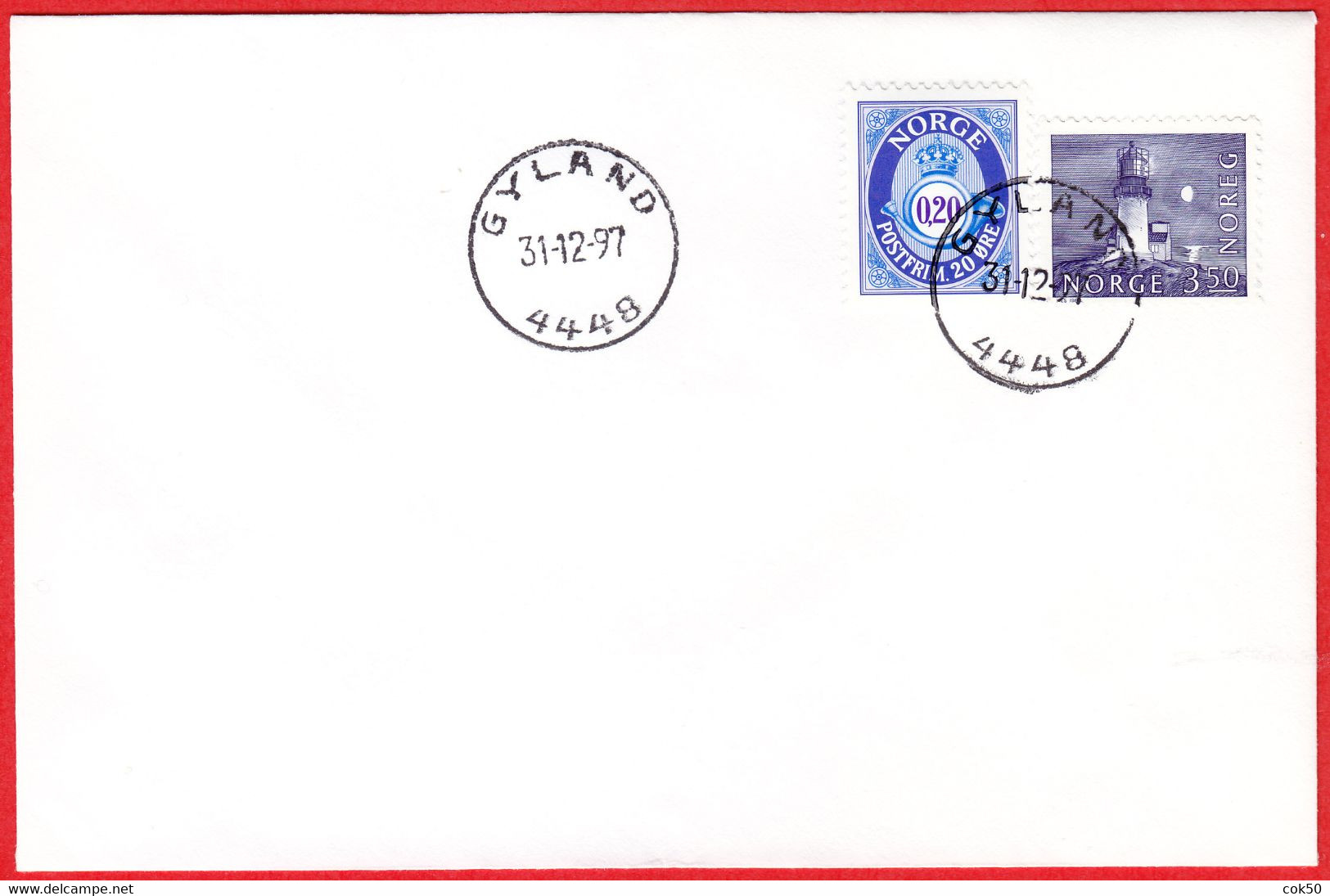 NORWAY - 4448 GYLAND (West Agder County) = Agder From Jan.1 2020 - Last Day/postoffice Closed On 1997.12.31 - Emissioni Locali