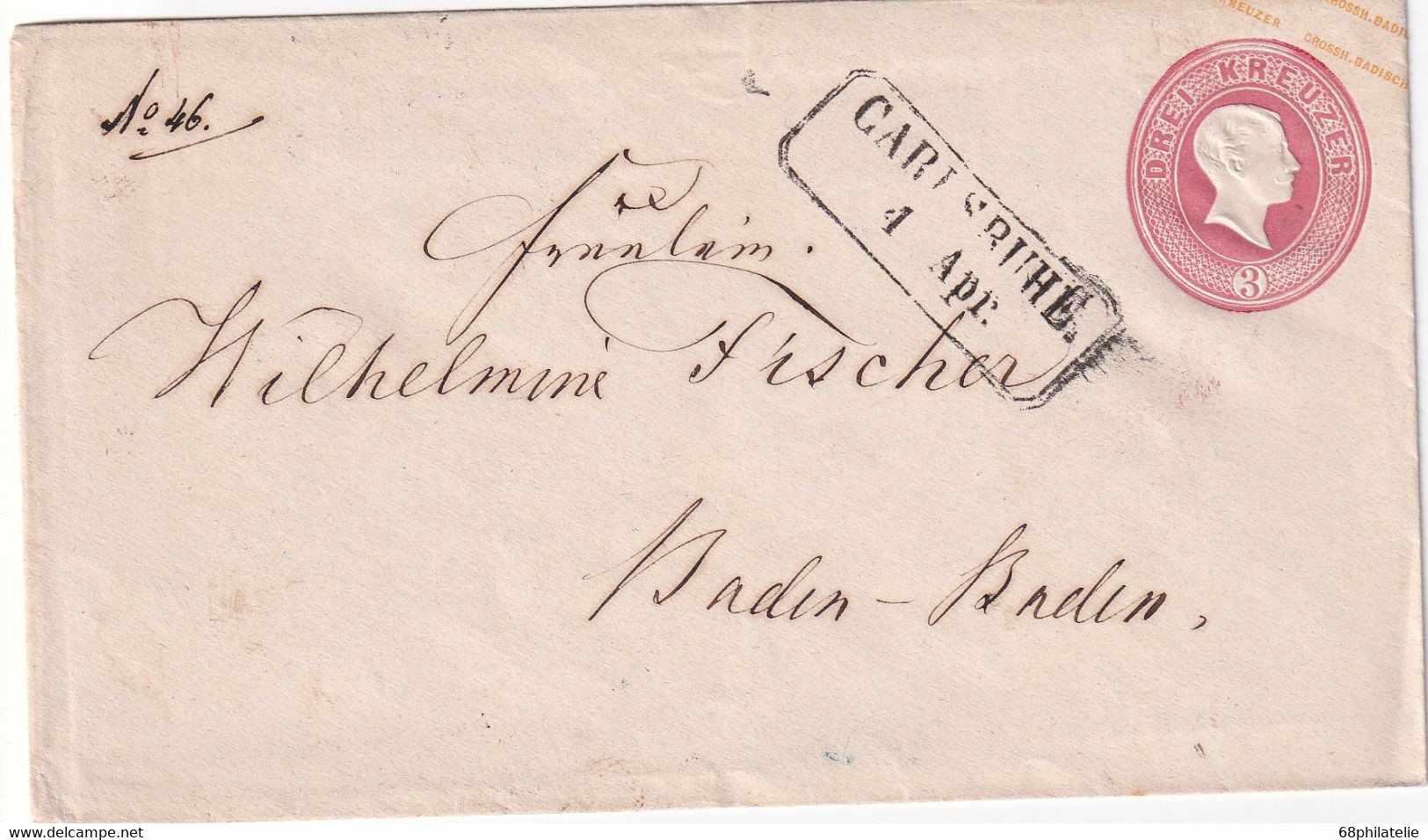 BADEN 1864    ENTIER POSTAL/GANZSACHE/POSTAL STATIONARY LETTRE DE CARLSRUHE - Ganzsachen