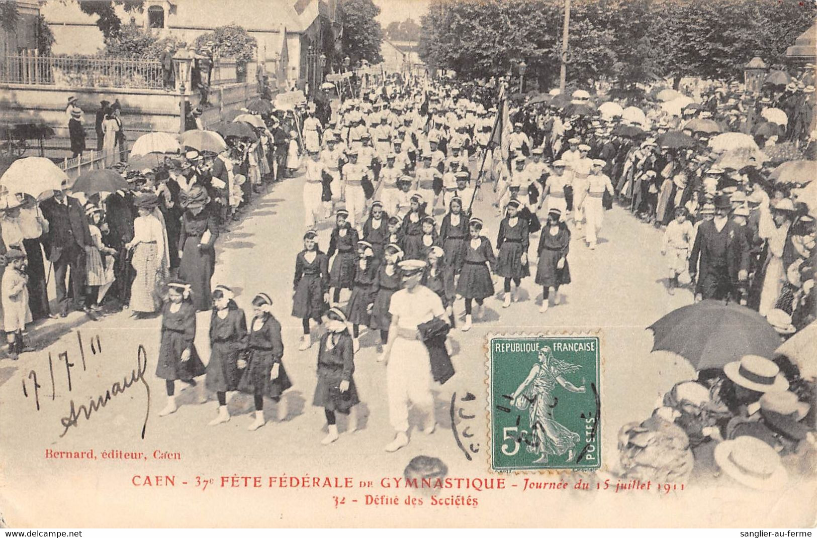 CPA 14 CAEN FETE FEDERALE DE GYMNASTIQUE 1911 DEFILE DES SOCIETES - Caen