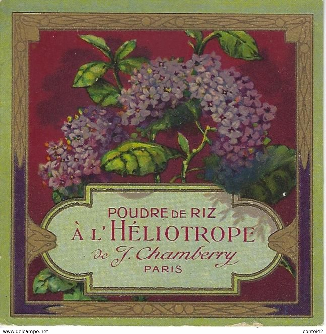 ETIQUETTE POUDRE DE RIZ A L'HELIOTROPE PARFUMEUR CHAMBERRY PARIS - Labels