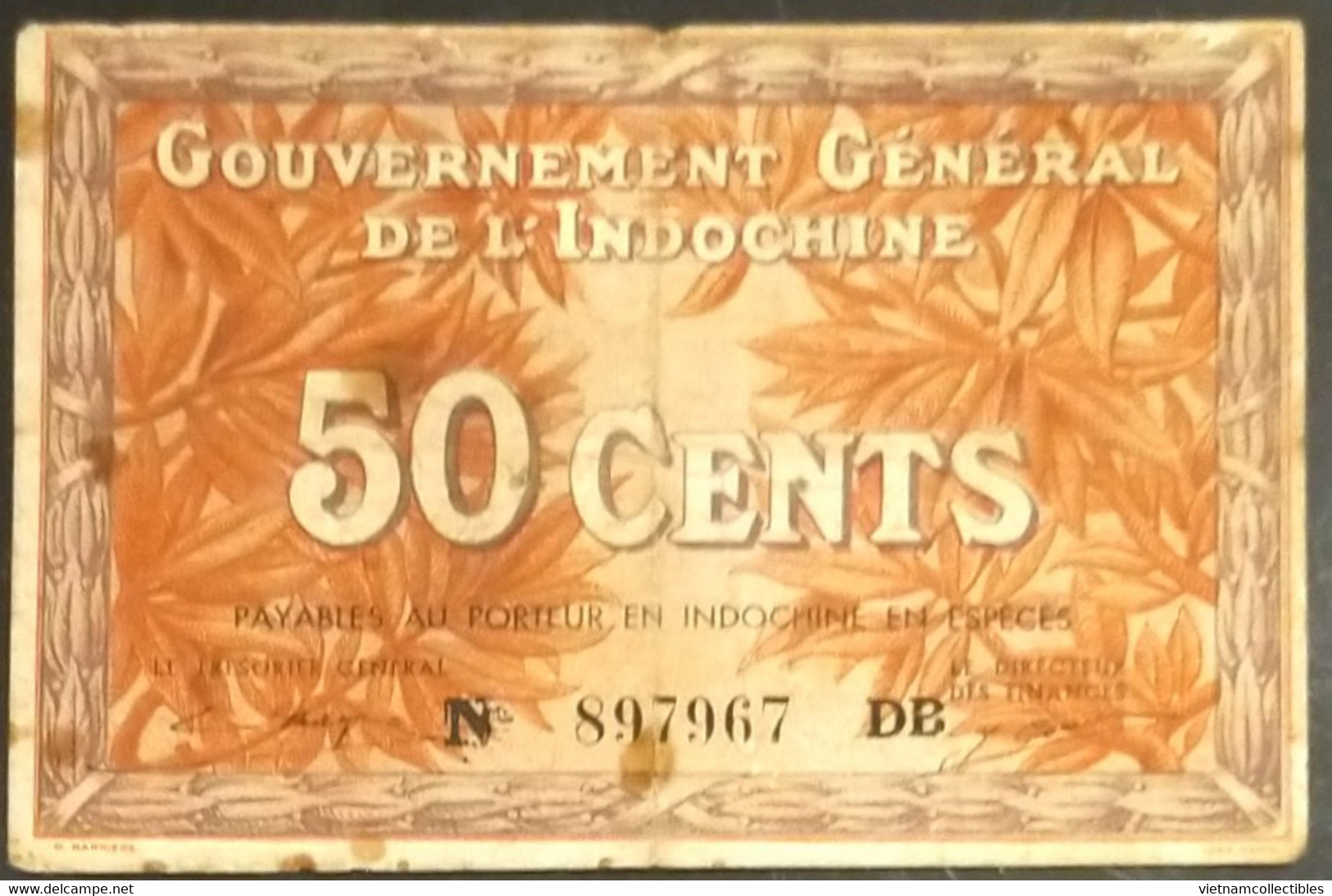 French Indochine Indochina Vietnam Viet Nam Laos Cambodia 50 Cents VF Banknote 1939 - Pick # 87e / 2 Photos - Indochina