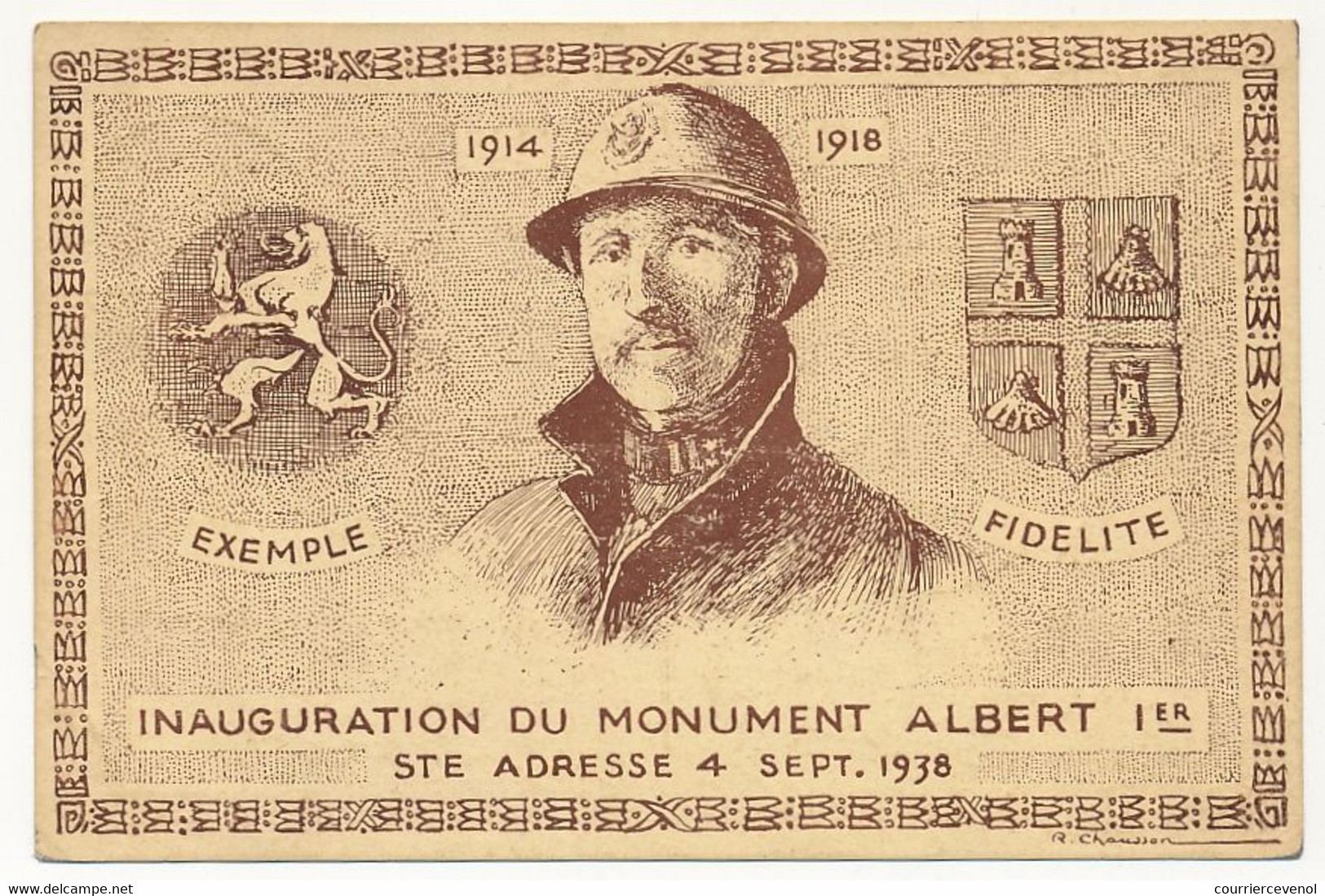 FRANCE - Oblitération "Monument Albert Ier - Ste Adresse S.Inf" 4/9/1938 Sur Carte Commémorative - Cachets Provisoires