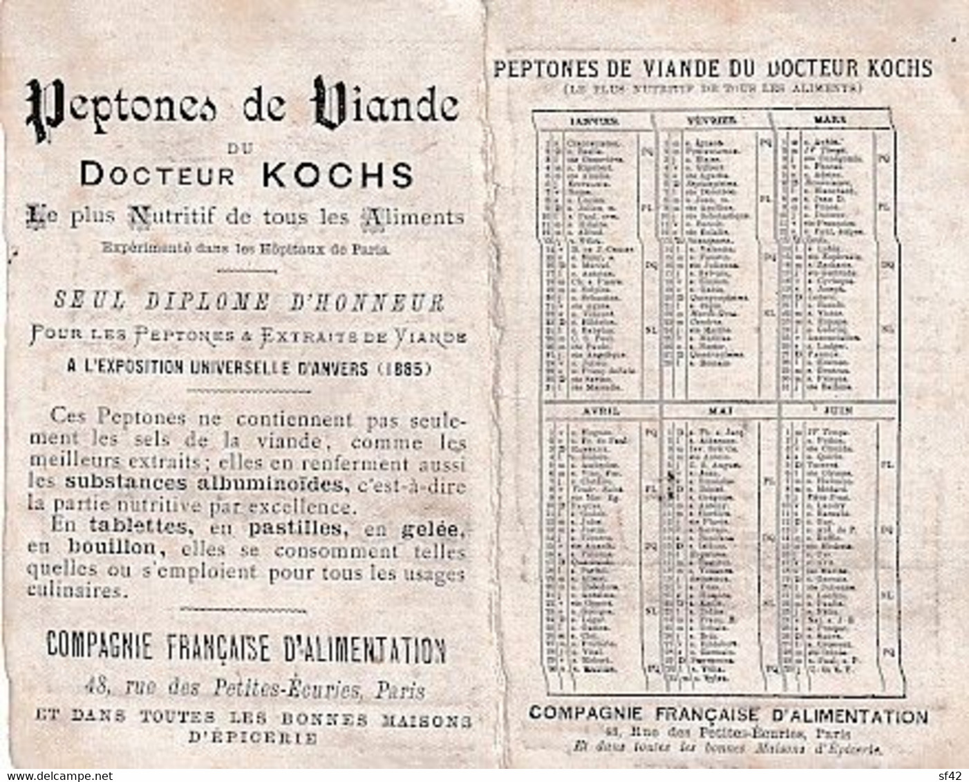 PEPTONES DE VIANDE DU DOCTEUR KOCHS   PUB + SEMESTRE - Kleinformat : ...-1900