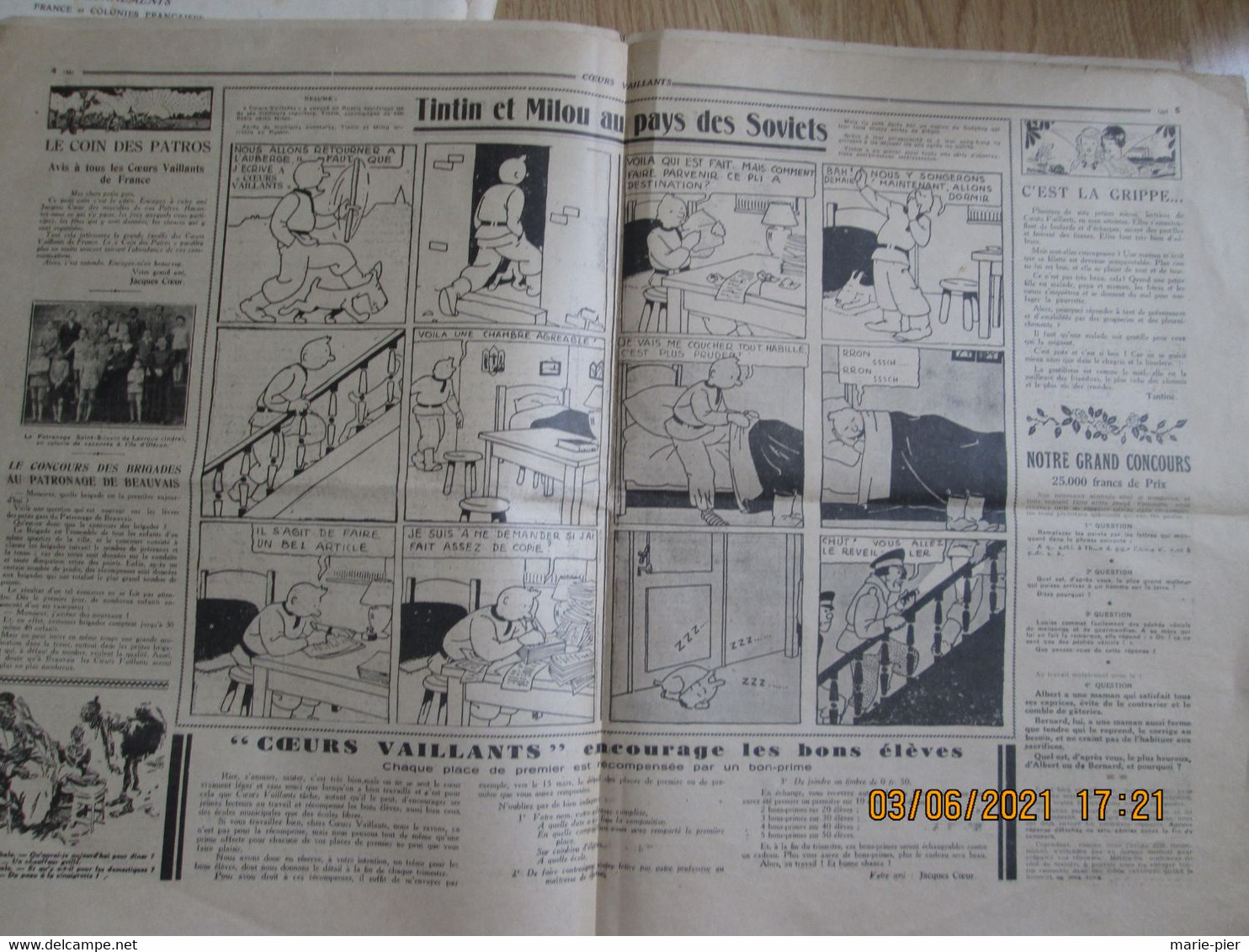 Coeurs Vaillants Du 1 Mars 1931- Tintin Et Milou Au Pays Des Soviets - Altri & Non Classificati