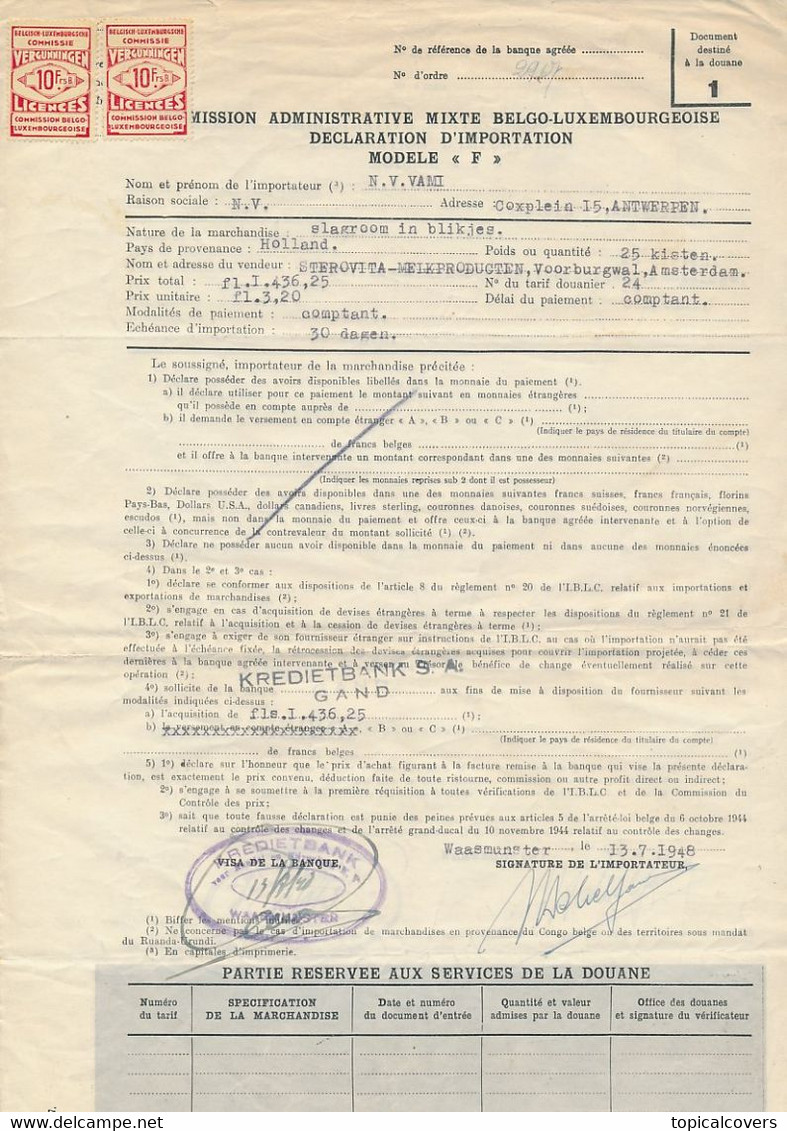 Compleet Formulier 1948 - Belgisch Luxemburgsche  Commissie Vergunningen - 2 X 10Frs. - Documents