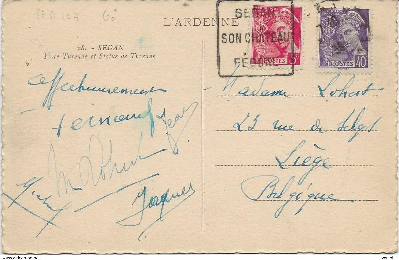 CARTE OBLITERATION DAGUIN "SEDAN SON CHATEAU FEODAL " Annee 1938 - Mechanical Postmarks (Other)