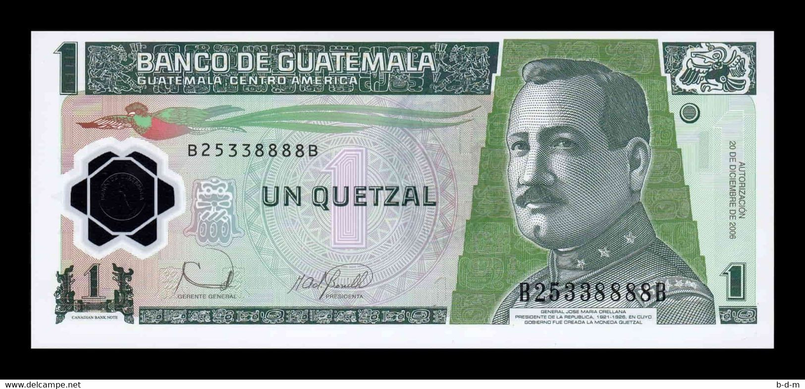 Guatemala 1 Quetzal José María Orellana 2006 Pick 109 Polymer SC UNC - Guatemala