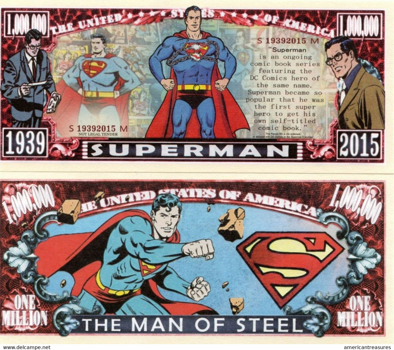 USA 1 Million Dollar Novelty Banknote 'Superman' (DC Comics) - NEW - UNC & CRISP - Altri – America