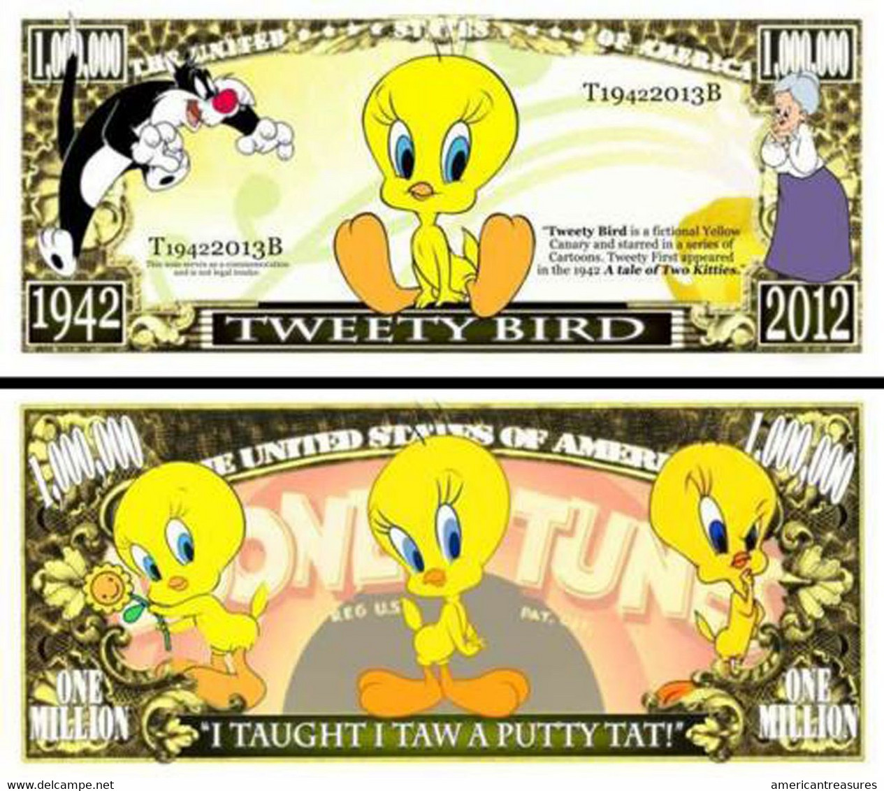 USA 1 Million Dollar Novelty Banknote Tweety (Warner Bros Looney Tunes) - UNC & CRISP - Sonstige – Amerika
