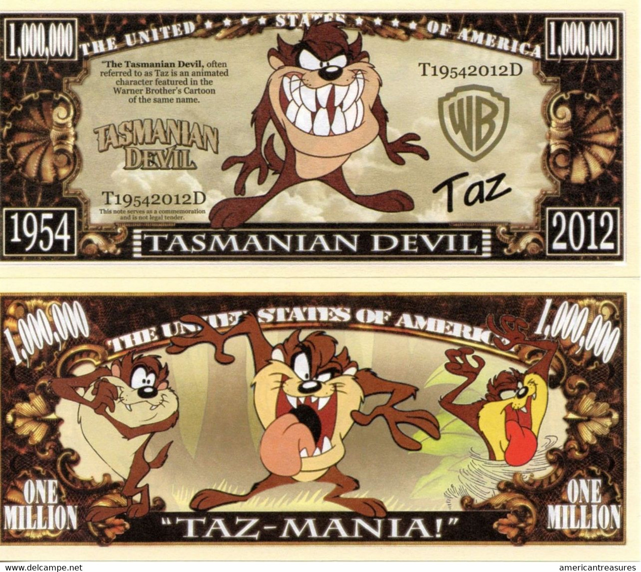 USA 1 Million Dollar Novelty Banknote Tasmanian Devil (Warner Bros) - NEW - UNC & CRIS - Other - America