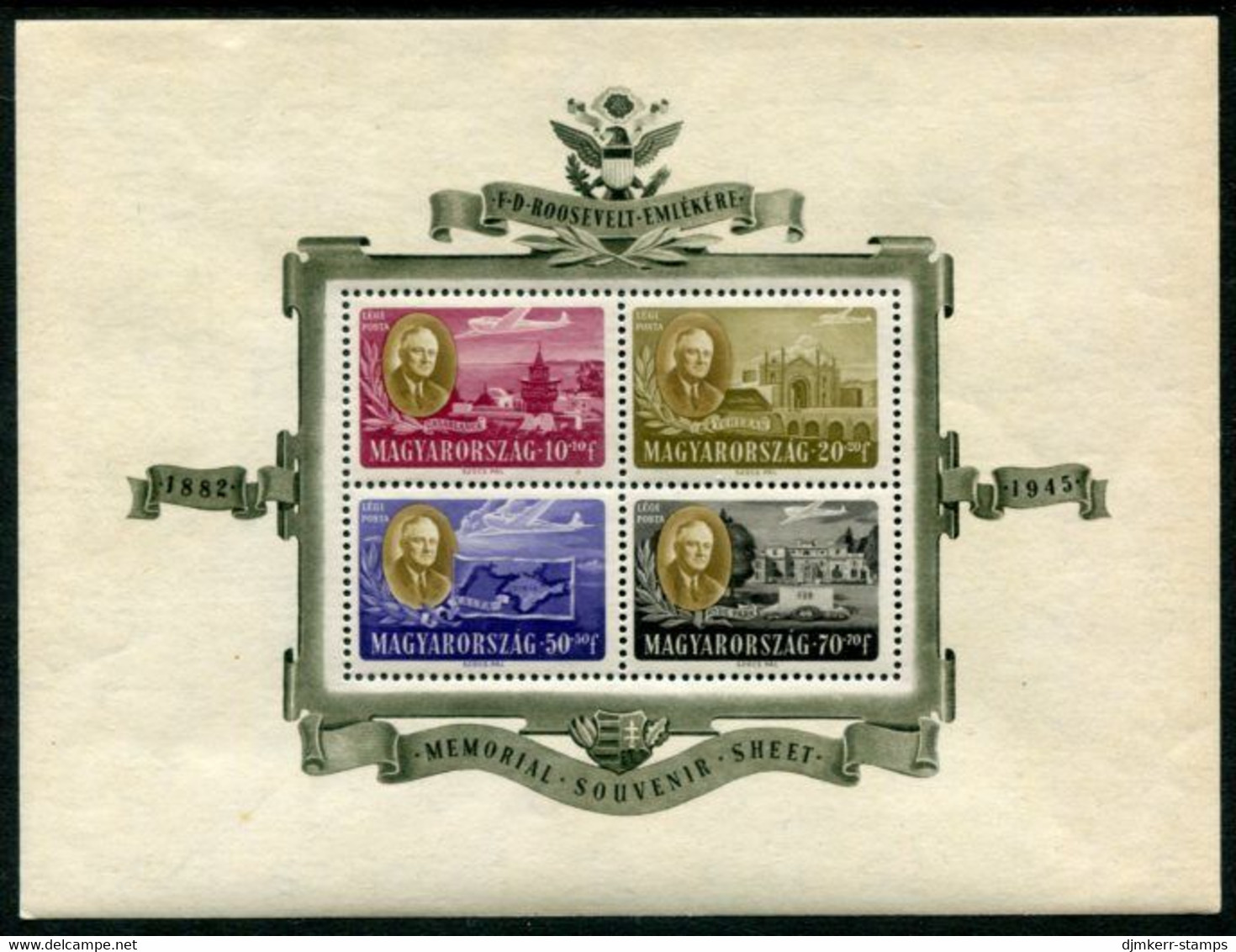 HUNGARY 1947 Roosevelt Airmail Block MNH / **.  Michel  Block 11 - Unused Stamps