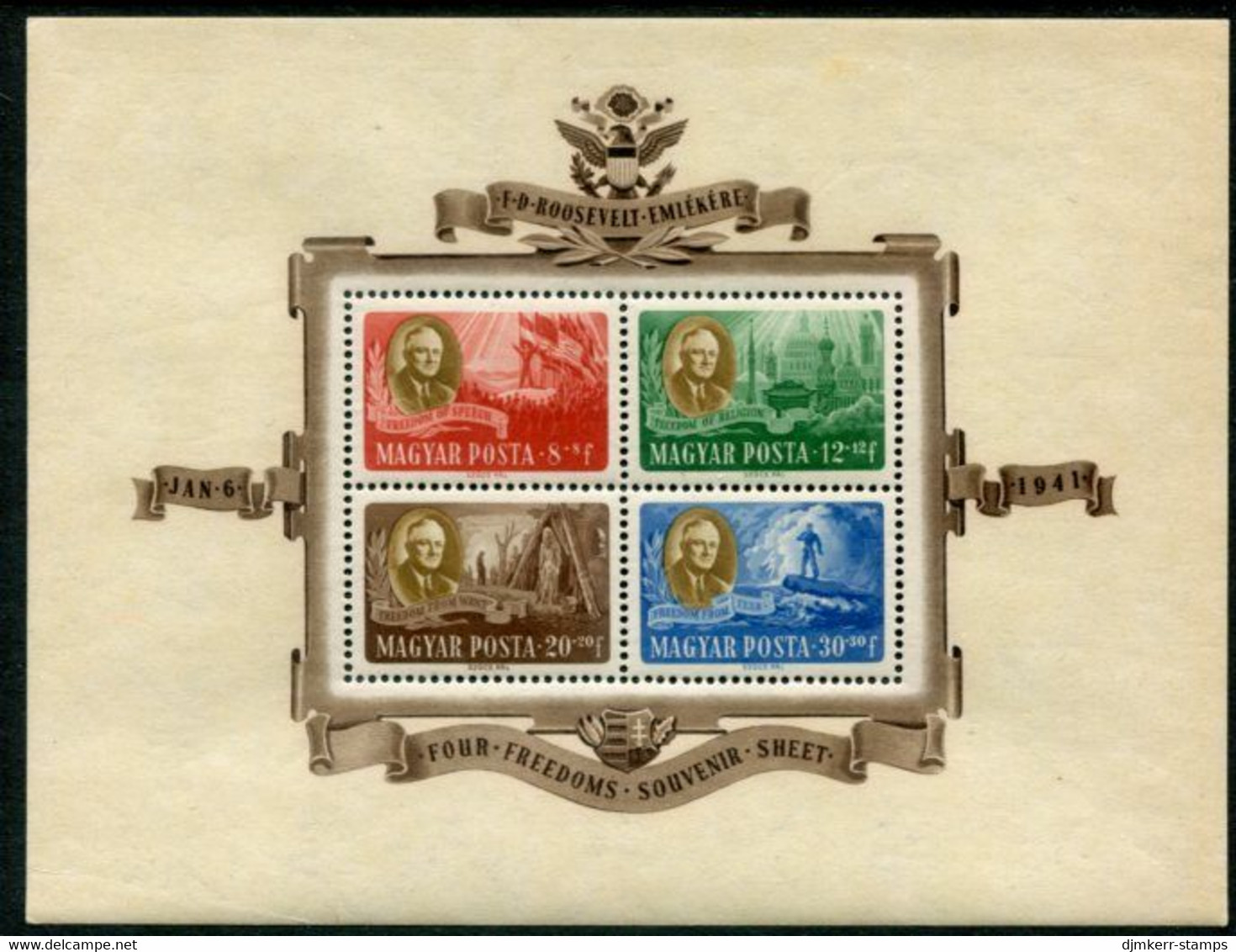 HUNGARY 1947 Roosevelt  Postage Block MNH/**.  Michel  Block 10 - Neufs