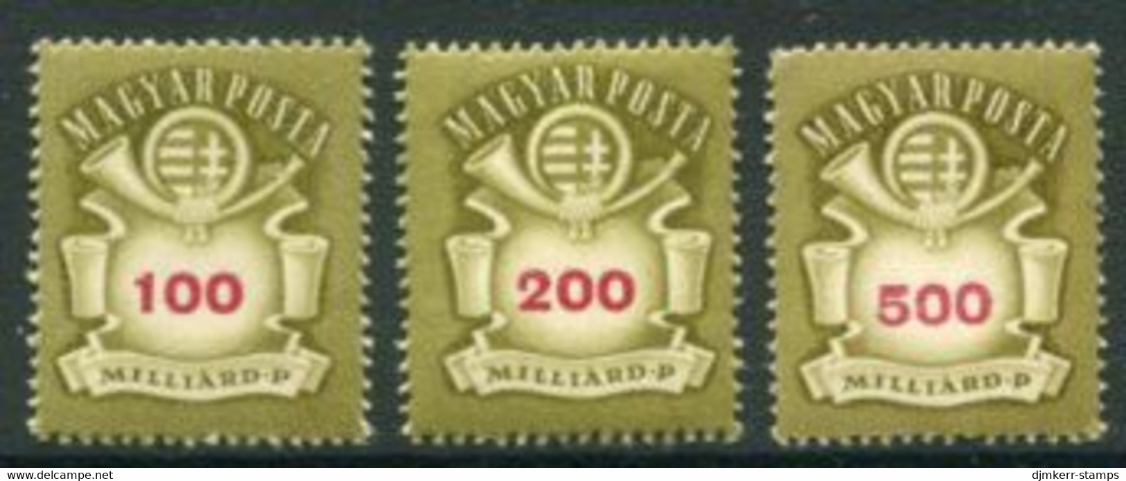 HUNGARY 1946 Arms And Posthorn, Olive-green And Red MNH / **.  Michel  916-18 - Ongebruikt