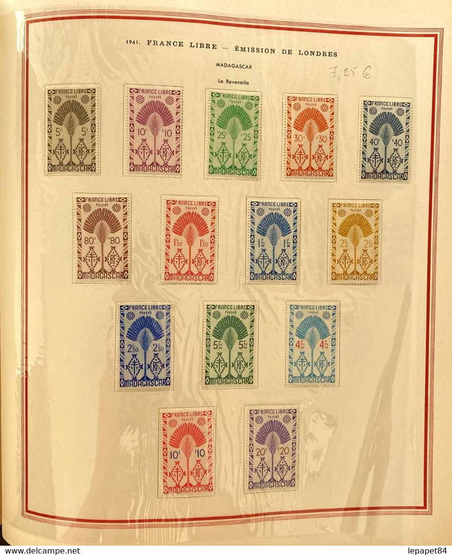 AFR189 15 feuilles Album Soubayran Emission de Londres - 313 timbres 1945 et PA 1942 Neuf* séries complètes - Côte 286€
