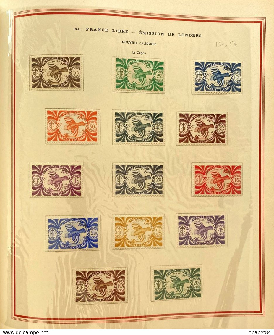 AFR189 15 feuilles Album Soubayran Emission de Londres - 313 timbres 1945 et PA 1942 Neuf* séries complètes - Côte 286€