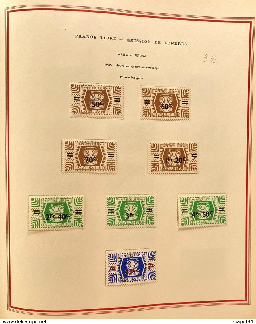 AFR189 15 feuilles Album Soubayran Emission de Londres - 313 timbres 1945 et PA 1942 Neuf* séries complètes - Côte 286€