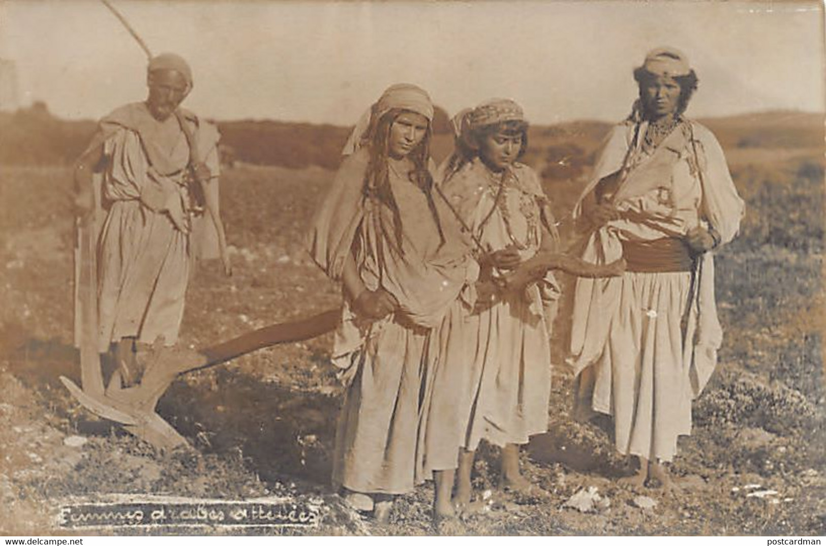 SCÈNES & TYPES - Femme Arabes Attelées - CARTE PHOTO - Femmes