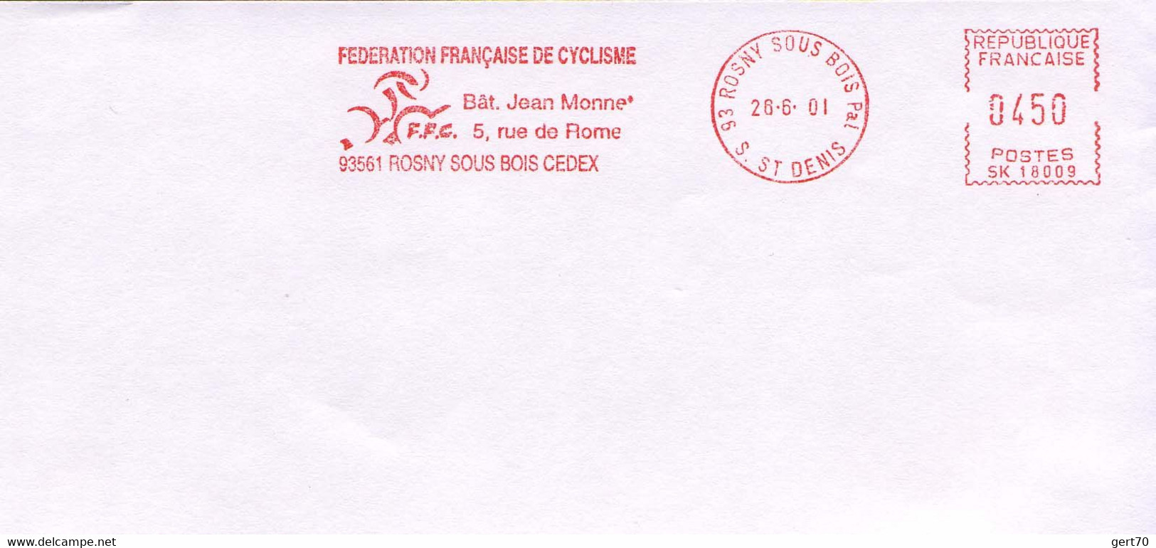 France 2001, Fédération Française De Cyclisme / Fragment D'enveloppe - Cycling