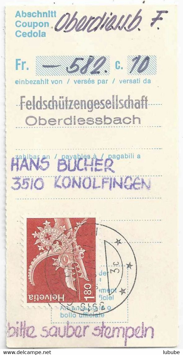 Abschnitt  "Feldschützengesellschaft Oberdiessbach"            1974 - Storia Postale