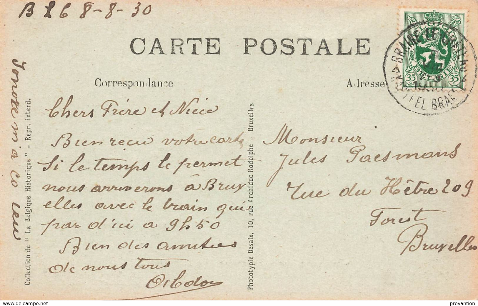 BRAINE Le CHATEAU - Grand'Place - Carte Circulé En 1930 - Braine-le-Château