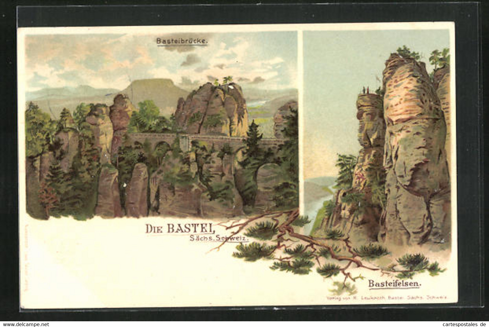 Lithographie Bastei / Sächs. Schweiz, Basteibrücke, Basteifelsen - Bastei (sächs. Schweiz)