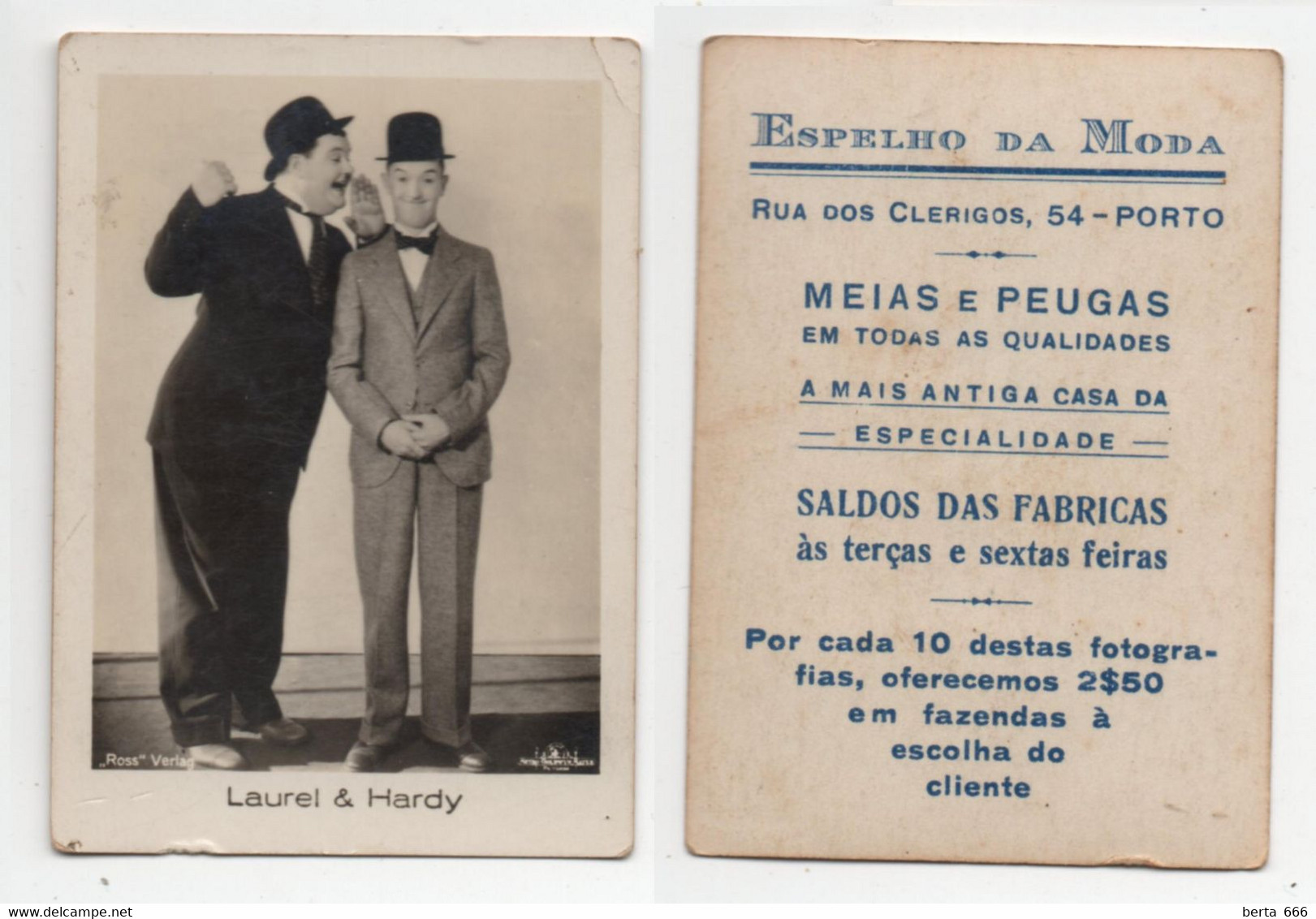 Laurel And Hardy Advertising Vintage Real Photo * Espelho Da Moda * Portugal - Publicités