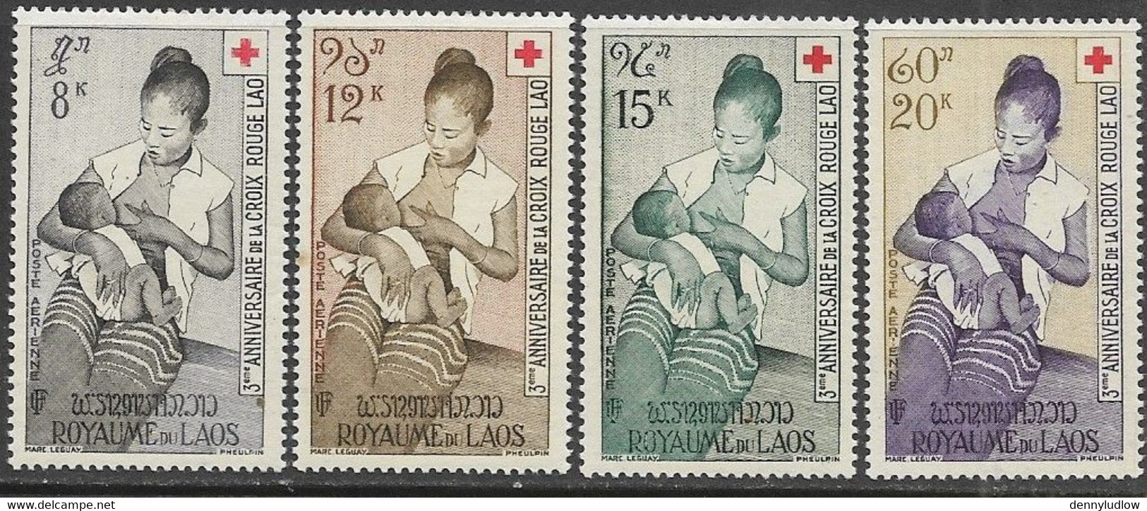 Laos  1958  Sc#C31-34   Red Cross Set Of 4  Airmails  MLH  2016 Scott Value $7.75 - Laos