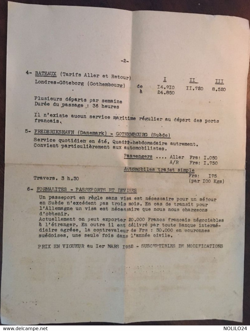 Cpa, DEVIS Moyens De Transports Vers La SUEDE (conditions) Par NORDISK Voyages (Paris) En 1952, - Sports & Tourism