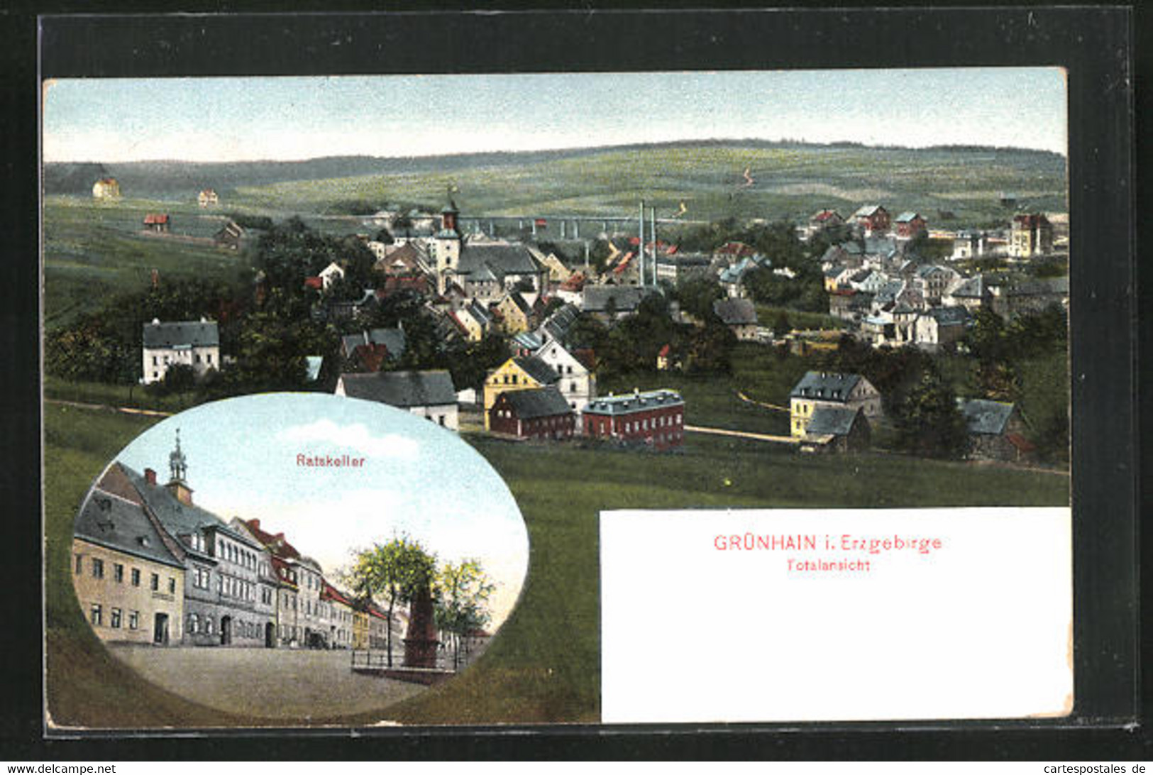 AK Grünhain I. Erzgebirge, Gasthaus Ratskeller, Totalansicht - Gruenhain