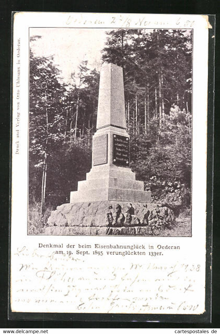 AK Oederan, Denkmal Vom Eisenbahnunglück 1895 - Oederan