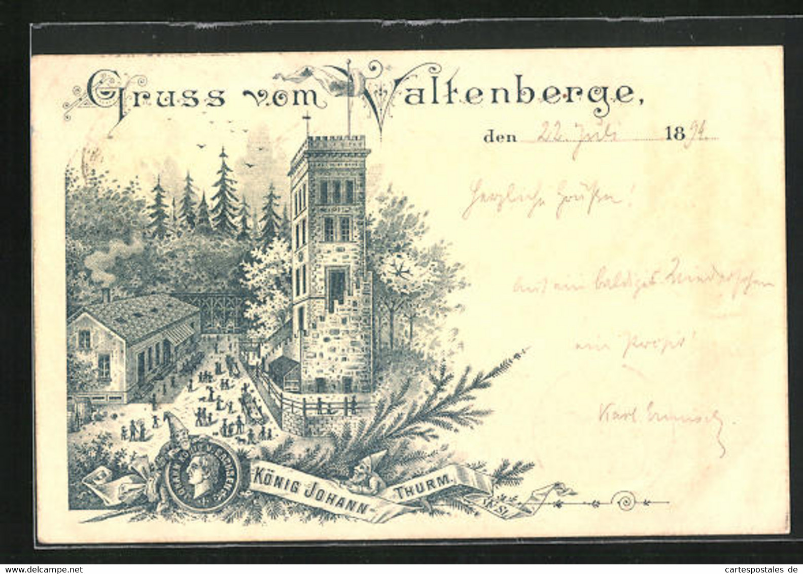 Vorläufer-Lithographie Neukirch / Lausitz, 1894, Gasthaus Valtenberg Am König Johann Thurm - Neukirch (Lausitz)