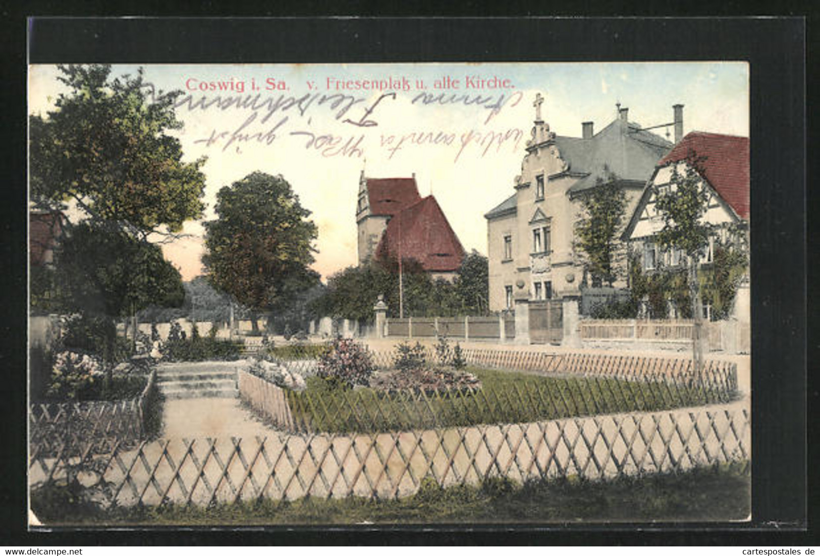 AK Coswig I. Sa., Friesenplatz Und Alte Kirche - Coswig