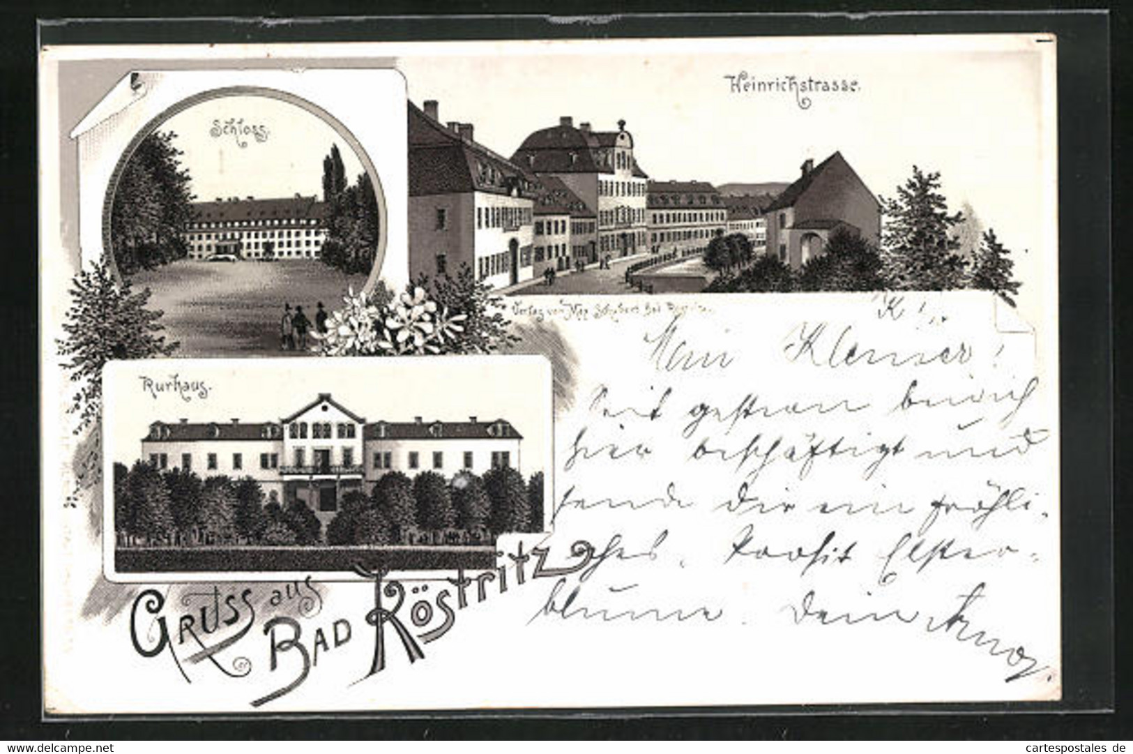 Lithographie Bad Köstritz, Kurhaus, Schloss, Heinrichstrasse - Bad Köstritz