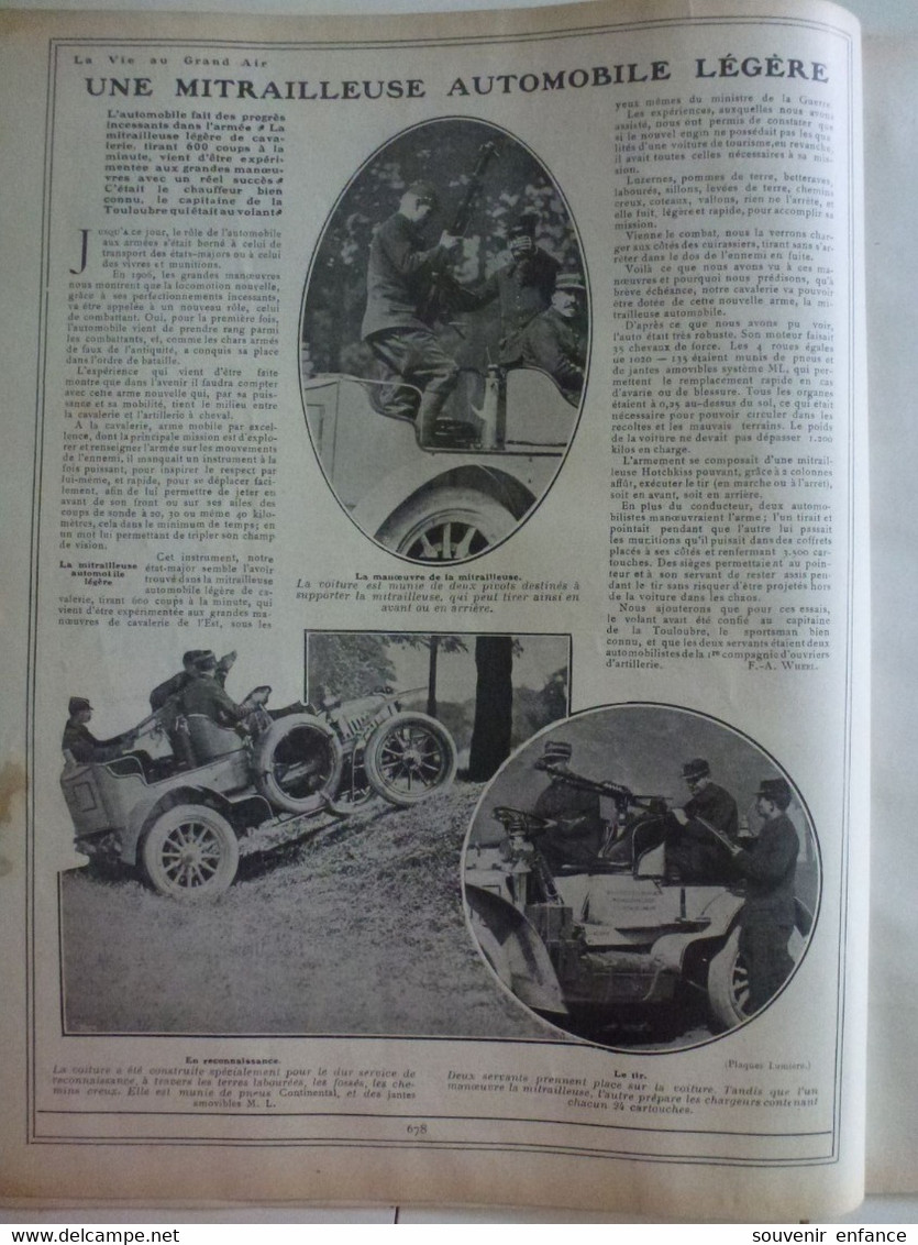 Aéroplane Santos Dumont 1906 Automobile Coupe d'Auvergne Rigolly Pneus Continental Mitrailleuse Bol d'Or Pottier Tour