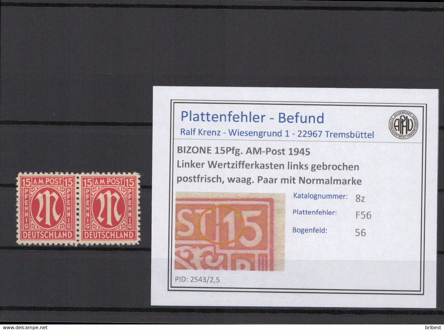 BIZONE 1945 PLATTENFEHLER Nr 8z F56 Postfrisch (409750) - Other & Unclassified