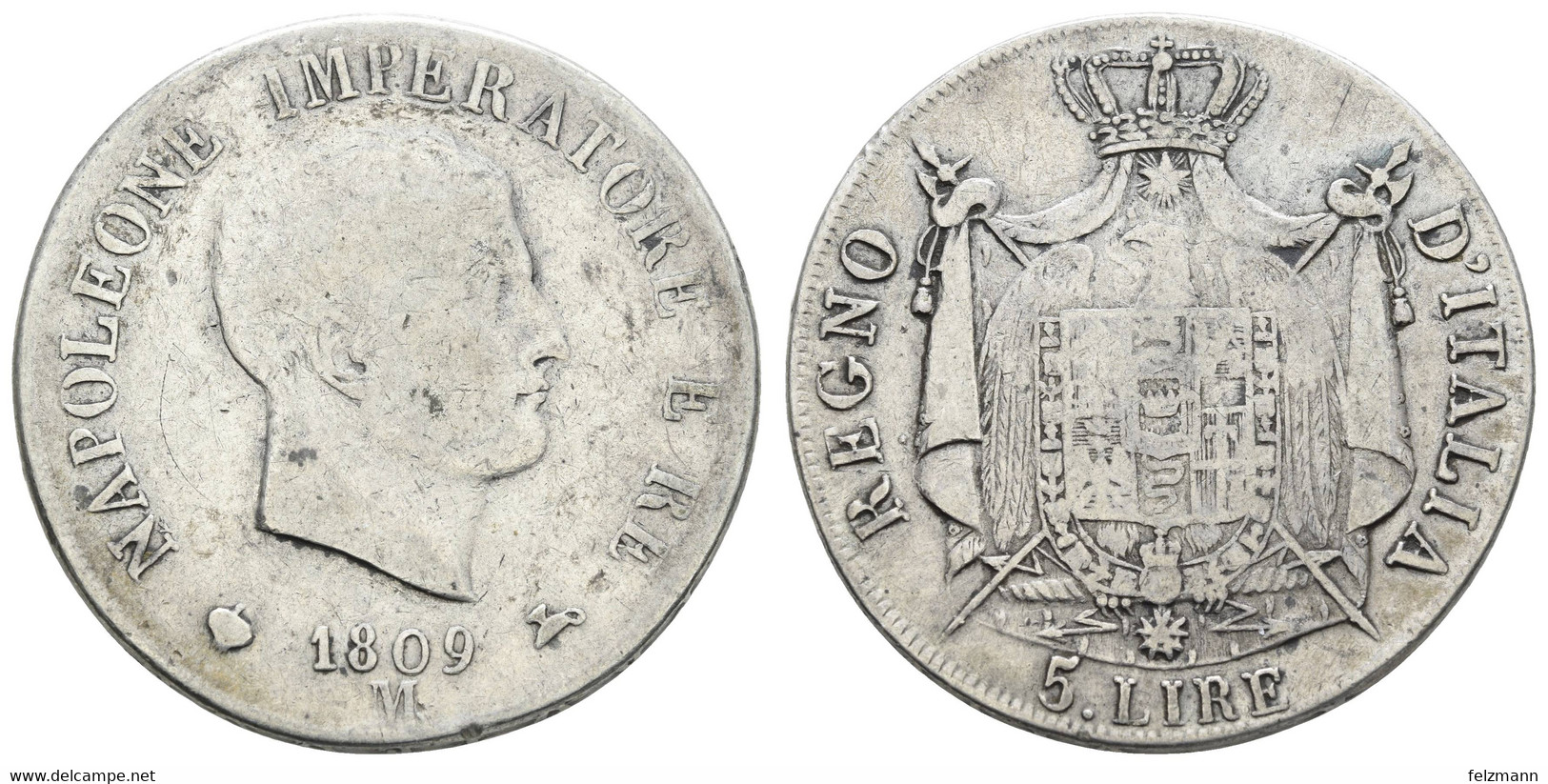 Königreich, Napoléon I., 1804-1815, 5 Lire, 1809 M, KM 10.4, S- - Unclassified