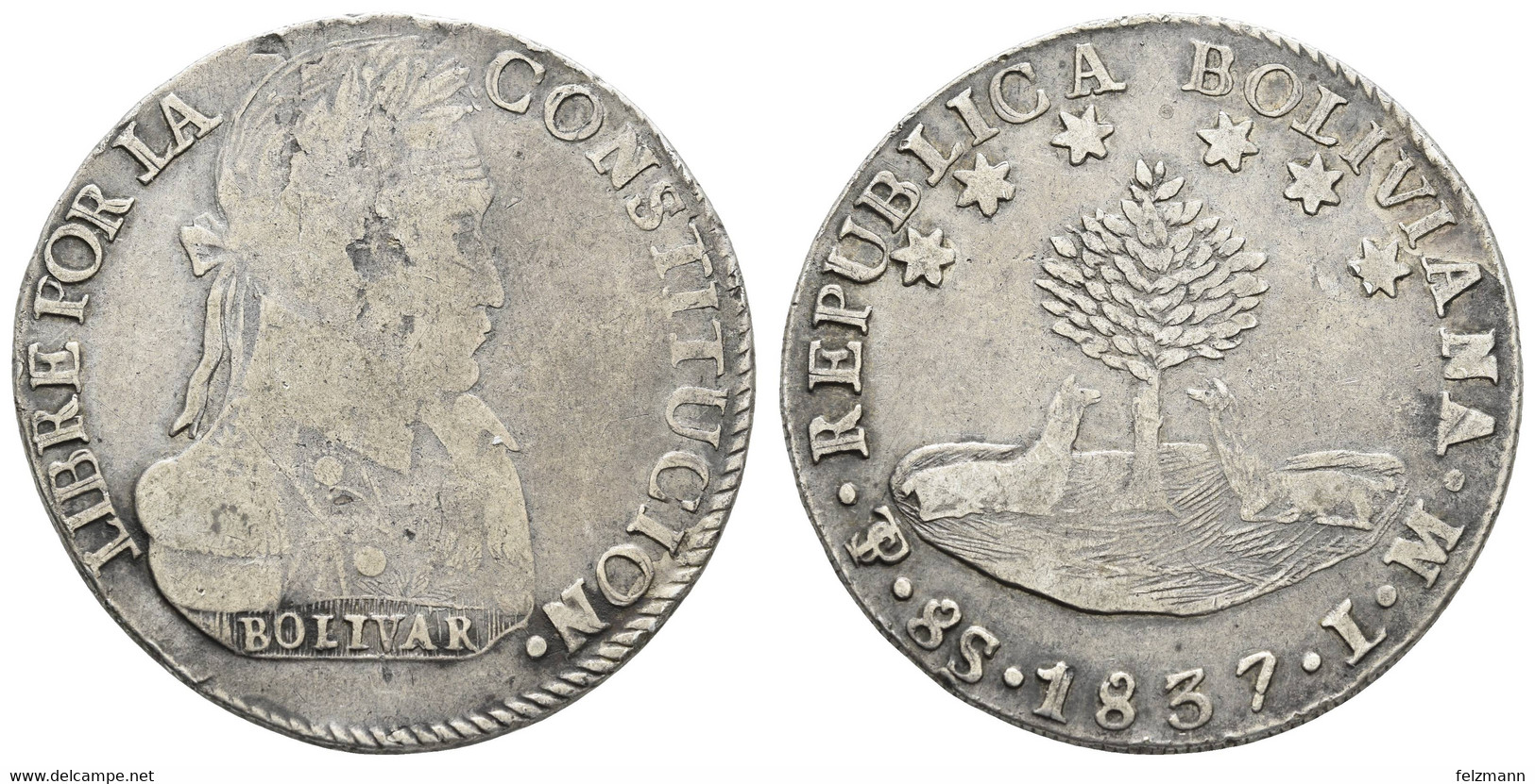 Republik, 8 Soles, 1837, KM 97, S - Bolivië