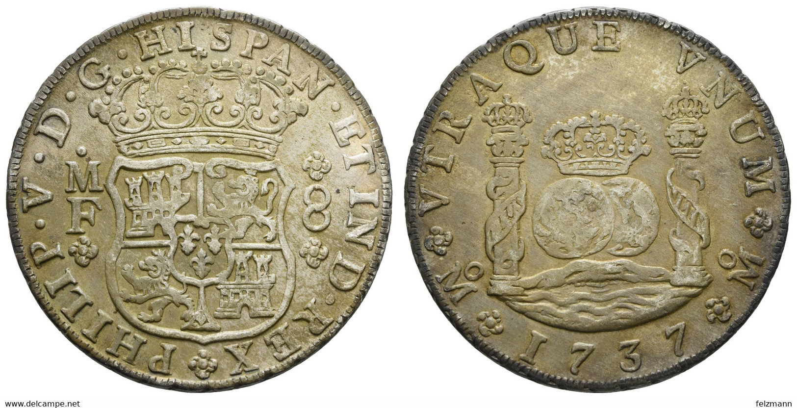 Felipe V., 1700-1746, 8 Reales, 1737, M, Schöne Patina, KM 103, Vz+ - Mexique