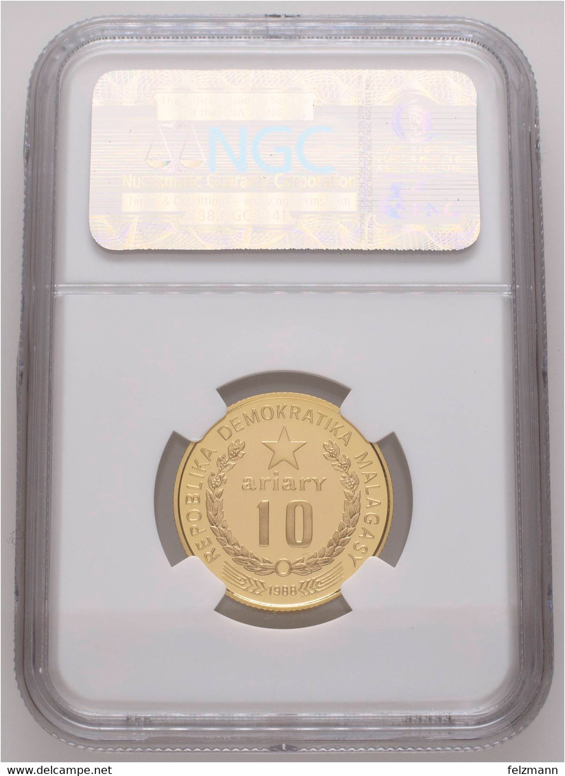 10 Ariary, 1988, Ibis, NGC PF 70 Ultra Cameo, K.-M. 16, PP - Madagascar