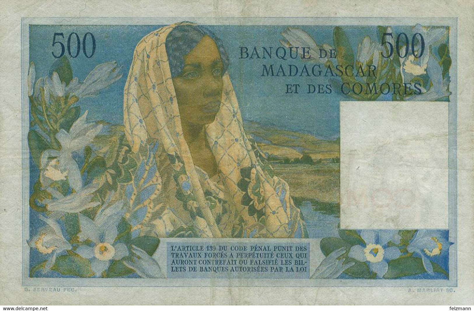 500 Francs, O.D., Gereinigt, WPM 4 B, III - Comoros
