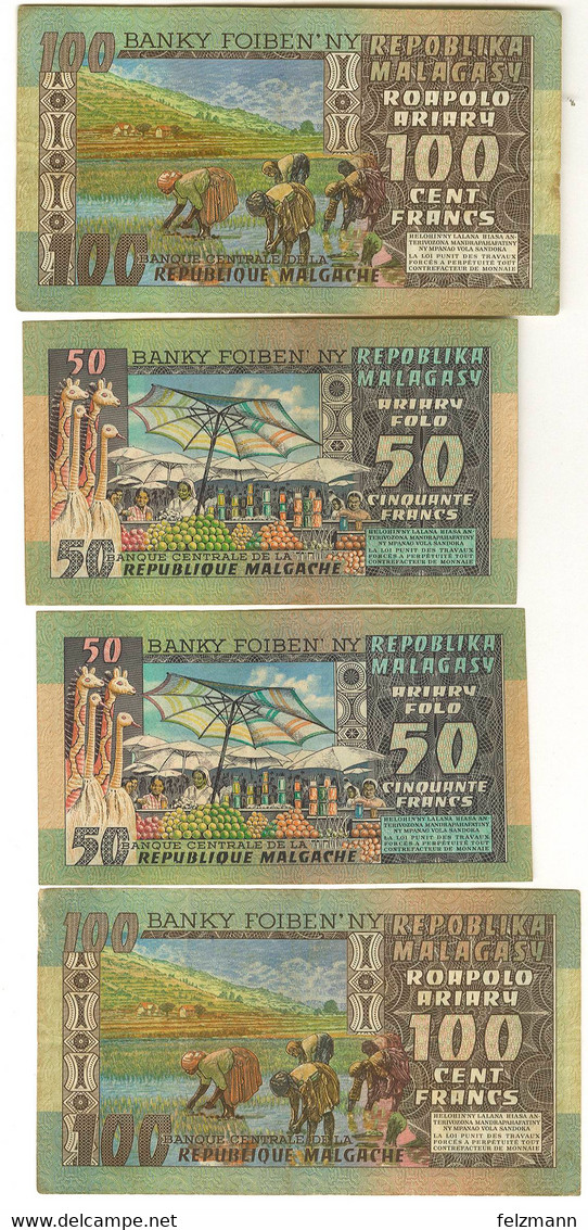 50,100 Francs, O.D., Specimen, Jeweils 2 Stück, WPM 62,63 S, III - Madagascar