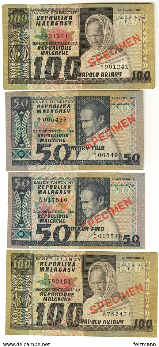 50,100 Francs, O.D., Specimen, Jeweils 2 Stück, WPM 62,63 S, III - Madagascar