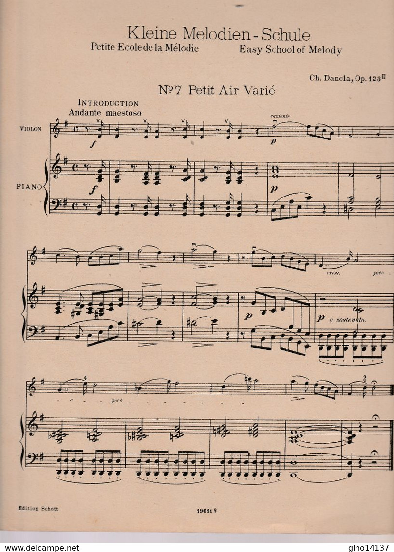 Spartito DANCLA - KLEINE MELODIEN SCHULE - OP.123 - Violino E Piano - SCHOTT ED. - Opern