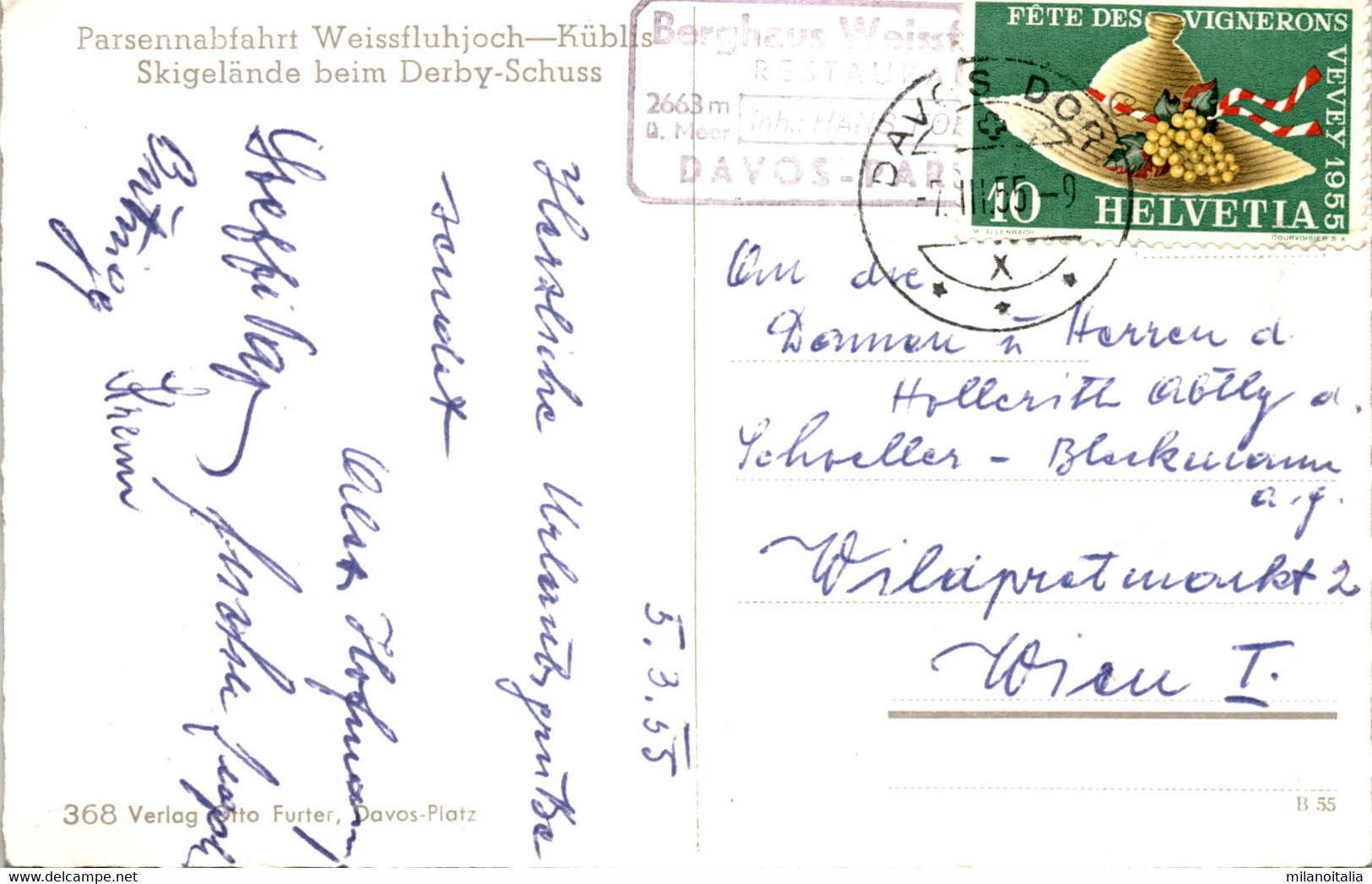 Parsennabfahrt Weissfluhjoch-Küblis - Skigelände Beim Derby-Schuss (368) * 7. 3. 1955 - Küblis